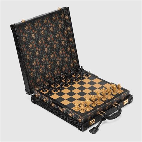 gucci chessboard|Decorative Chessboard with crocodile case in black .